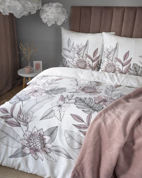 Pościel satynowa 220x200 biała szara kwiaty liście 4125 B Home Satin 001 Pościel satynowa 220x200 biała szara kwiaty liście 4125 B Home Satin 001