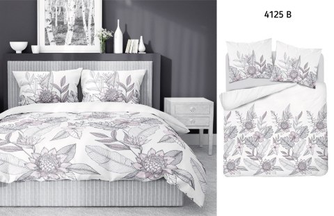Pościel satynowa 220x200 biała szara kwiaty liście 4125 B Home Satin 001 Pościel satynowa 220x200 biała szara kwiaty liście 4125 B Home Satin 001