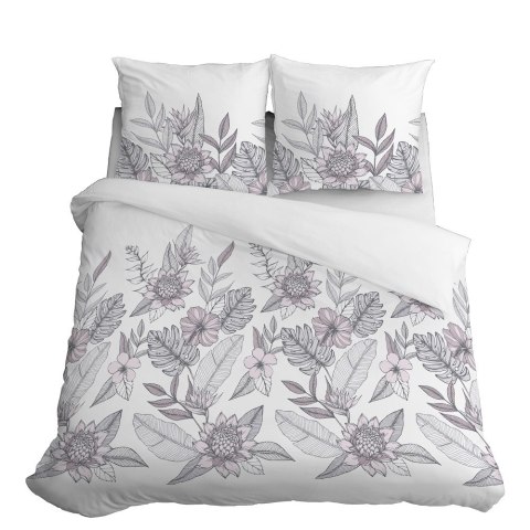 Pościel satynowa 220x200 biała szara kwiaty liście 4125 B Home Satin 001 Pościel satynowa 220x200 biała szara kwiaty liście 4125 B Home Satin 001