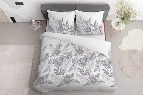 Pościel satynowa 220x200 biała szara kwiaty liście 4125 B Home Satin 001 Pościel satynowa 220x200 biała szara kwiaty liście 4125 B Home Satin 001