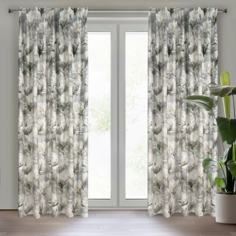 Zasłona 140x300 Sandy kwiaty gotowa na taśmie stalowa srebrna welurowa Eurofirany Zasłona 140x300 Sandy kwiaty gotowa na taśmie stalowa srebrna welurowa Eurofirany