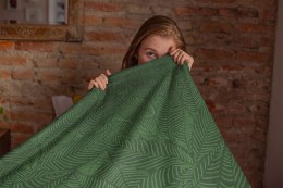 Koc narzuta z mikrofibry 150x200 Sherpa zielony biały liście baranek dwustronny Faro