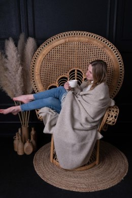 Koc wełniany 140x200 Maori beżowy z frędzlami pled Matex