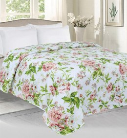 Narzuta dekoracyjna 200x220 Roses angielskie róże kremowa zielona różowa dwustronna Domarex