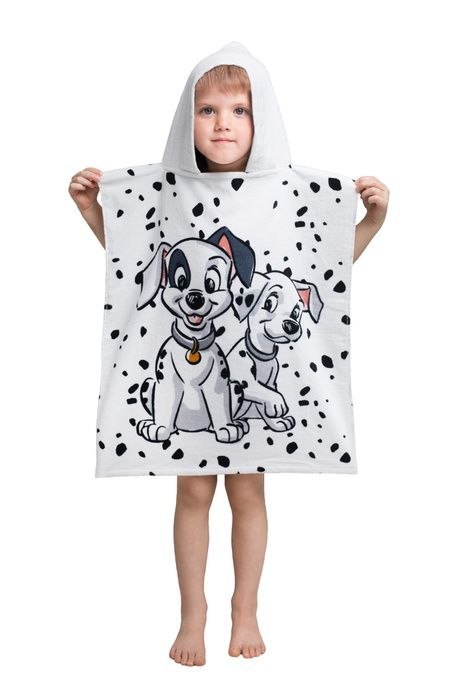 Poncho dla dzieci 50x115 101 Dalmatyńczyków 2602 białe czarne ręcznik z kapturem Poncho dla dzieci 50x115 101 Dalmatyńczyków 2602 białe czarne ręcznik z kapturem