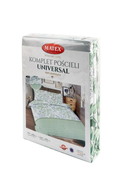 Pościel bawełniana 160x200 Liście geometria biała zielona Universal Matex Pościel bawełniana 160x200 Liście geometria biała zielona Universal Matex