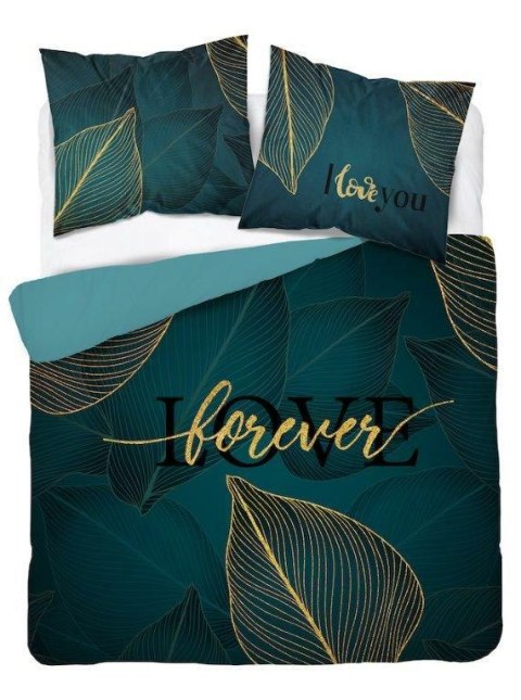 Pościel bawełniana 160x200 Love liście turkusowa złota 4331 A Home 130 Pościel bawełniana 160x200 Love liście turkusowa złota 4331 A Home 130