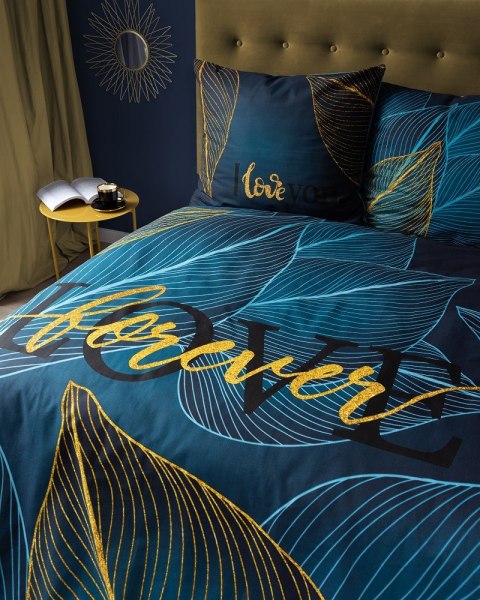 Pościel bawełniana 160x200 Love liście turkusowa złota 4331 A Home 130 Pościel bawełniana 160x200 Love liście turkusowa złota 4331 A Home 130