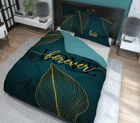 Pościel bawełniana 160x200 Love liście turkusowa złota 4331 A Home 130 Pościel bawełniana 160x200 Love liście turkusowa złota 4331 A Home 130