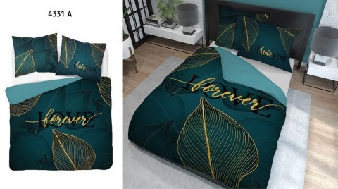 Pościel bawełniana 160x200 Love liście turkusowa złota 4331 A Home 130 Pościel bawełniana 160x200 Love liście turkusowa złota 4331 A Home 130
