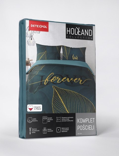 Pościel bawełniana 160x200 Love liście turkusowa złota 4331 A Home 130 Pościel bawełniana 160x200 Love liście turkusowa złota 4331 A Home 130