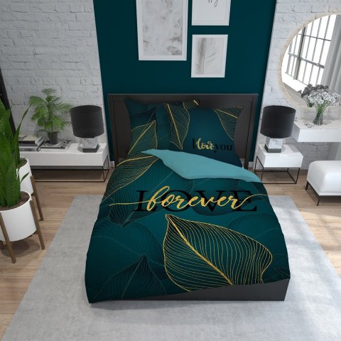 Pościel bawełniana 160x200 Love liście turkusowa złota 4331 A Home 130 Pościel bawełniana 160x200 Love liście turkusowa złota 4331 A Home 130