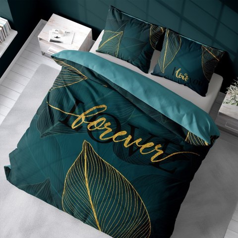 Pościel bawełniana 160x200 Love liście turkusowa złota 4331 A Home 130 Pościel bawełniana 160x200 Love liście turkusowa złota 4331 A Home 130