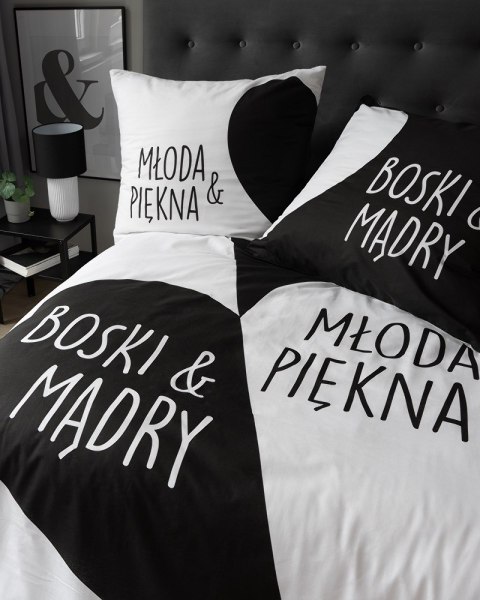 Pościel bawełniana 160x200 Młoda Piękna&Boski Mądry biała czarna szara 4320 A Home 130 Pościel bawełniana 160x200 Młoda Piękna&Boski Mądry biała czarna szara 4320 A Home 130