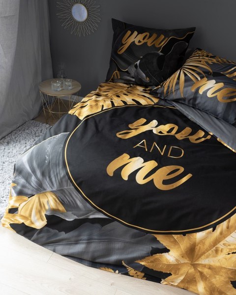 Pościel bawełniana 160x200 You and me liście grafitowa złota 4329 A Home 130 Pościel bawełniana 160x200 You and me liście grafitowa złota 4329 A Home 130
