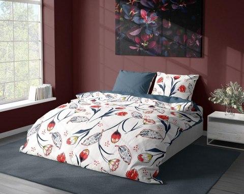 Pościel bawełniana 160x200 biała czerwona granatowa kwiaty 012 Fashion 23 Faro Pościel bawełniana 160x200 biała czerwona granatowa kwiaty 012 Fashion 23 Faro