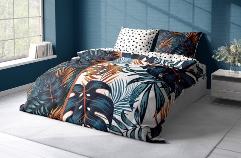 Pościel bawełniana 160x200 biała turkusowa ruda liście grochy Letni sen 011 Faro Pościel bawełniana 160x200 biała turkusowa ruda liście grochy Letni sen 011 Faro