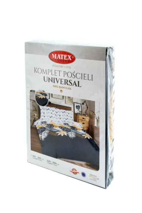 Pościel bawełniana 220x200 Liście geometria biała szara żółta grafitowa Universal Matex Pościel bawełniana 220x200 Liście geometria biała szara żółta grafitowa Universal Matex