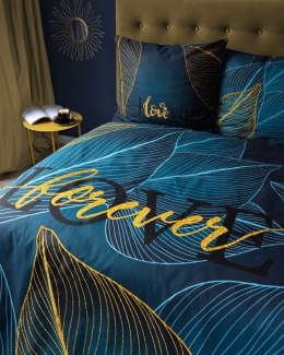 Pościel bawełniana 220x200 Love liście turkusowa złota 4331 A Home 130