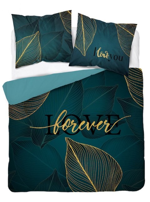 Pościel bawełniana 220x200 Love liście turkusowa złota 4331 A Home 130 Pościel bawełniana 220x200 Love liście turkusowa złota 4331 A Home 130