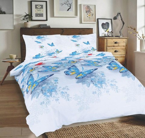 Pościel bawełniana 220x200 Motylki biała niebieska Universal Matex Pościel bawełniana 220x200 Motylki biała niebieska Universal Matex