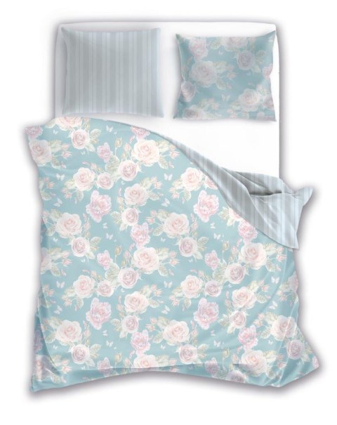 Pościel satynowa 160x200 Elegant 025 miętowa różowa kwiaty róże dwustronna S 23 Faro Pościel satynowa 160x200 Elegant 025 miętowa różowa kwiaty róże dwustronna S 23 Faro