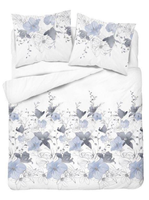 Pościel satynowa 180x200 biała niebieska kwiaty 4397 A Home Satin 122