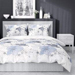 Pościel satynowa 180x200 biała niebieska kwiaty 4397 A Home Satin 122