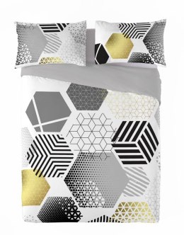 Pościel satynowa 220x200 geometria szara żółta Prestige 1
