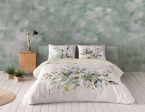Pościel satynowa 220x200 kwiaty liście biała zielona kremowa Prestige 1 Pościel satynowa 220x200 kwiaty liście biała zielona kremowa Prestige 1