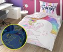 Pościel świecąca w ciemności 160x200 Jednorożec biała różowa 4537 A Fluo 10