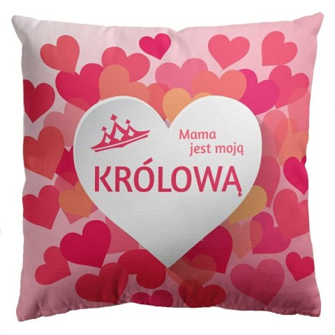 Poszewka dekoracyjna 45x45 Mama jest moją królową Serca różowa biała Domarex Poszewka dekoracyjna 45x45 Mama jest moją królową Serca różowa biała Domarex