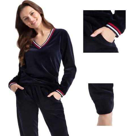 Dres damski długi 311 welurowy XL granatowy jednobarwny Luna Dres damski długi 311 welurowy XL granatowy jednobarwny Luna
