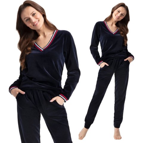 Dres damski długi 311 welurowy XL granatowy jednobarwny Luna Dres damski długi 311 welurowy XL granatowy jednobarwny Luna