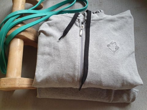 Dres męski 890 szary melanż 3XL bawełniany rozpinany z kapturem Dres męski 890 szary melanż 3XL bawełniany rozpinany z kapturem