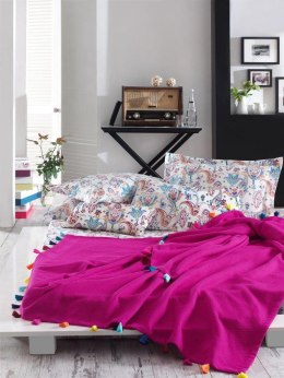 Komplet pościeli bawełniana 160x200 Styleup + Koc 180x220 fuksjowy z frędzlami paisley w pudełku Faro