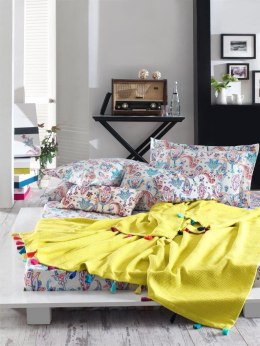 Komplet pościeli bawełniana 160x200 Styleup + Koc 180x220 żółty z frędzlami paisley komplet w pudełku Faro