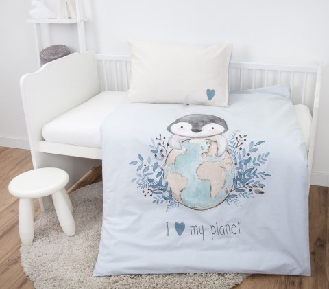 Pościel bawełniana 100x135 Pingwin kremowa błękitna dziecięca do łóżeczka H23 Pościel bawełniana 100x135 Pingwin kremowa błękitna dziecięca do łóżeczka H23