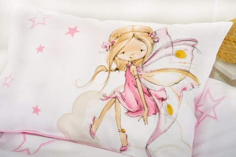 Pościel bawełniana 100x135 Wróżka Little Fairy biała różowa dziecięca do łóżeczka H23 Pościel bawełniana 100x135 Wróżka Little Fairy biała różowa dziecięca do łóżeczka H23