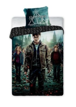 Pościel bawełniana 135x200 Harry Potter 003 czarna turkusowa ciemna młodzieżowa poszewka 80x80 Faro