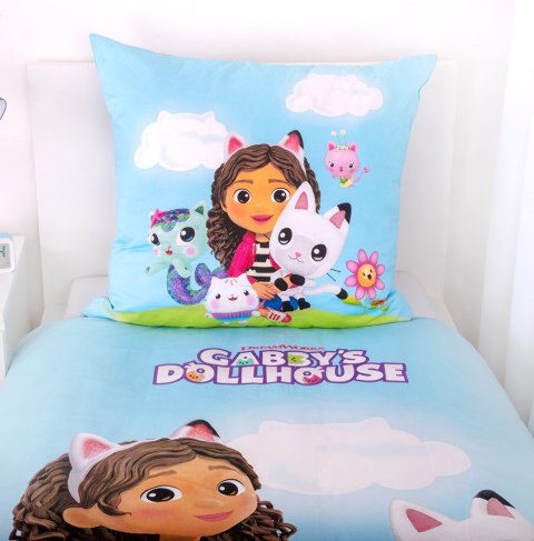 Pościel bawełniana 140x200 Koci domek Gabi niebieska kolorowa poszewka 70x90 H23 Pościel bawełniana 140x200 Koci domek Gabi niebieska kolorowa poszewka 70x90 H23