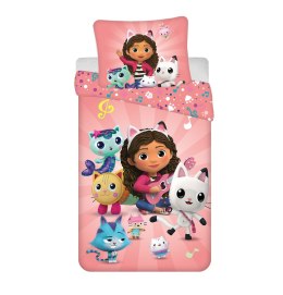 Pościel bawełniana 140x200 Koci domek Gabi różowa poszewka 70x90 Gabby`s Dollhouse JF 02