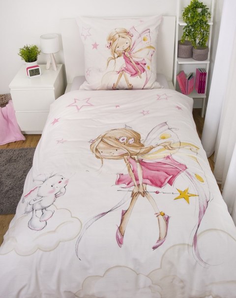 Pościel bawełniana 140x200 Little Fairy wróżka biała różowa poszewka 70x90 H23 Pościel bawełniana 140x200 Little Fairy wróżka biała różowa poszewka 70x90 H23