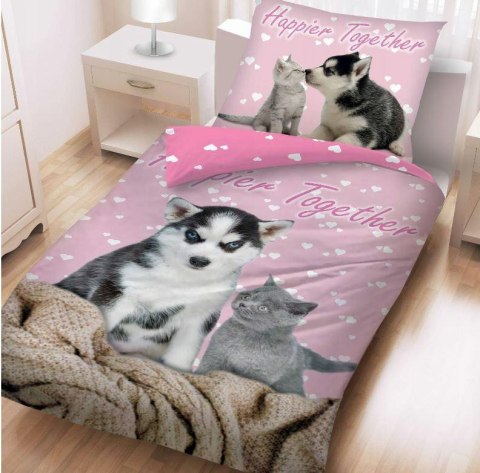 Pościel bawełniana 140x200 Pies i Kot różowa CD-0037BL poszewka 70x90 + worek bawełniany Halantex Pościel bawełniana 140x200 Pies i Kot różowa CD-0037BL poszewka 70x90 + worek bawełniany Halantex