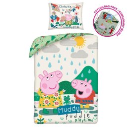 Pościel bawełniana 140x200 Świnka Peppa zielona PE-3240BL poszewka 70x90 + worek bawełniany Halantex