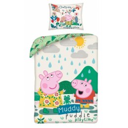 Pościel bawełniana 140x200 Świnka Peppa zielona PE-3240BL poszewka 70x90 + worek bawełniany Halantex