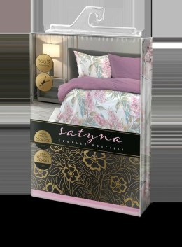Pościel satynowa 220x200 Elegant 026 wrzosowa zielona kwiaty dwustronna S 23 Faro
