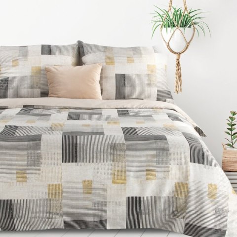 Pościel z mikrowłókna 220x200 Lea 06 geometria szara beżowa żółta D91 Pościel z mikrowłókna 220x200 Lea 06 geometria szara beżowa żółta D91