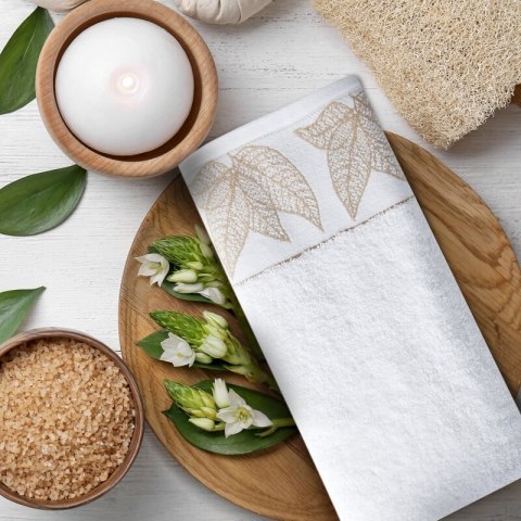 Ręcznik 70x140 Blanca 8 biały złoty liście 500g/2 frotte Limited Collection Eurofirany Ręcznik 70x140 Blanca 8 biały złoty liście 500g/2 frotte Limited Collection Eurofirany
