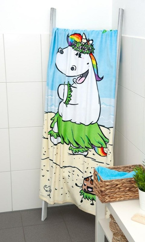 Ręcznik plażowy 75x150 Jednorożec niebieski zielony dziecięcy bawełniany H23 Ręcznik plażowy 75x150 Jednorożec niebieski zielony dziecięcy bawełniany H23